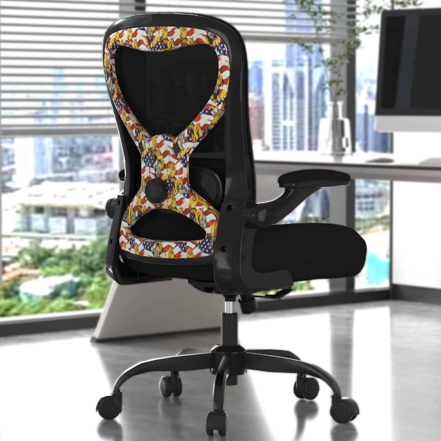 Office Desk Chair with Ergonomic Lumbar Support, Extra-Thick Seat Cushion, Flip-up Arms, Breathable Mesh Back, Computer Task Chair for Home Office