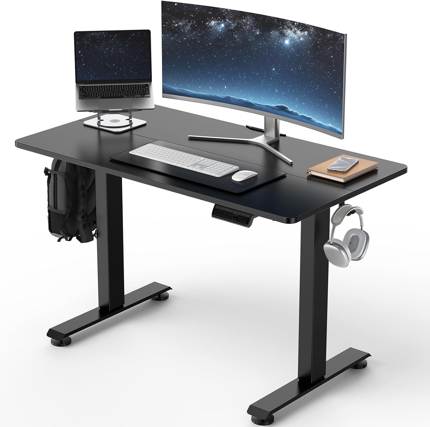 Veken 55 Inch Large Electric Standing Desk,Sit to Stand Up, Heights Adjustable, Work Home Office Computer Table for Study, Walking Pad, Writing, and Games, Wooden Desktop Desks, White