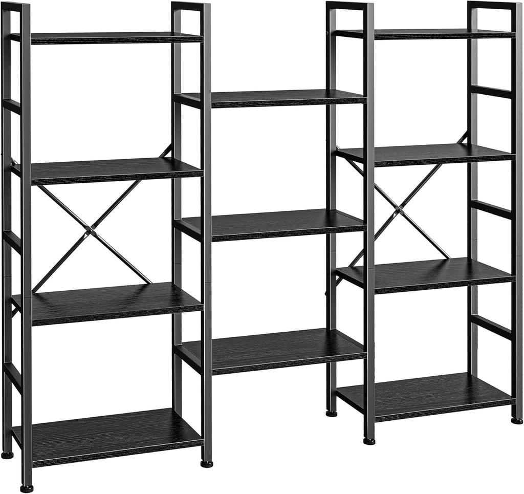 SUPERJARE Triple 5 Tier Bookshelf, Bookcase with 14 Open Display Shelves, Wide Book Shelf Book Case for Home & Office, Rustic Brown