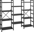 SUPERJARE Triple 5 Tier Bookshelf, Bookcase with 14 Open Display Shelves, Wide Book Shelf Book Case for Home & Office, Rustic Brown