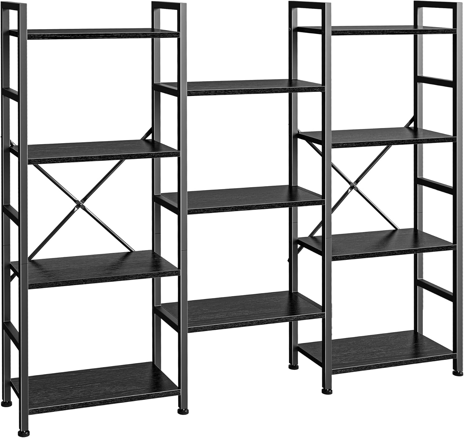 SUPERJARE Triple 5 Tier Bookshelf, Bookcase with 14 Open Display Shelves, Wide Book Shelf Book Case for Home & Office, Rustic Brown
