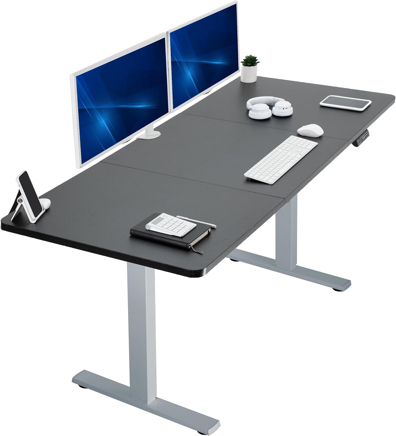 VIVO Electric 60 x 24 in Standing Desk, Memory Height Adjustment, 1B Series, Holds 220 lbs, One-Piece Black Top, Black Frame, DESK-KIT-1B6B