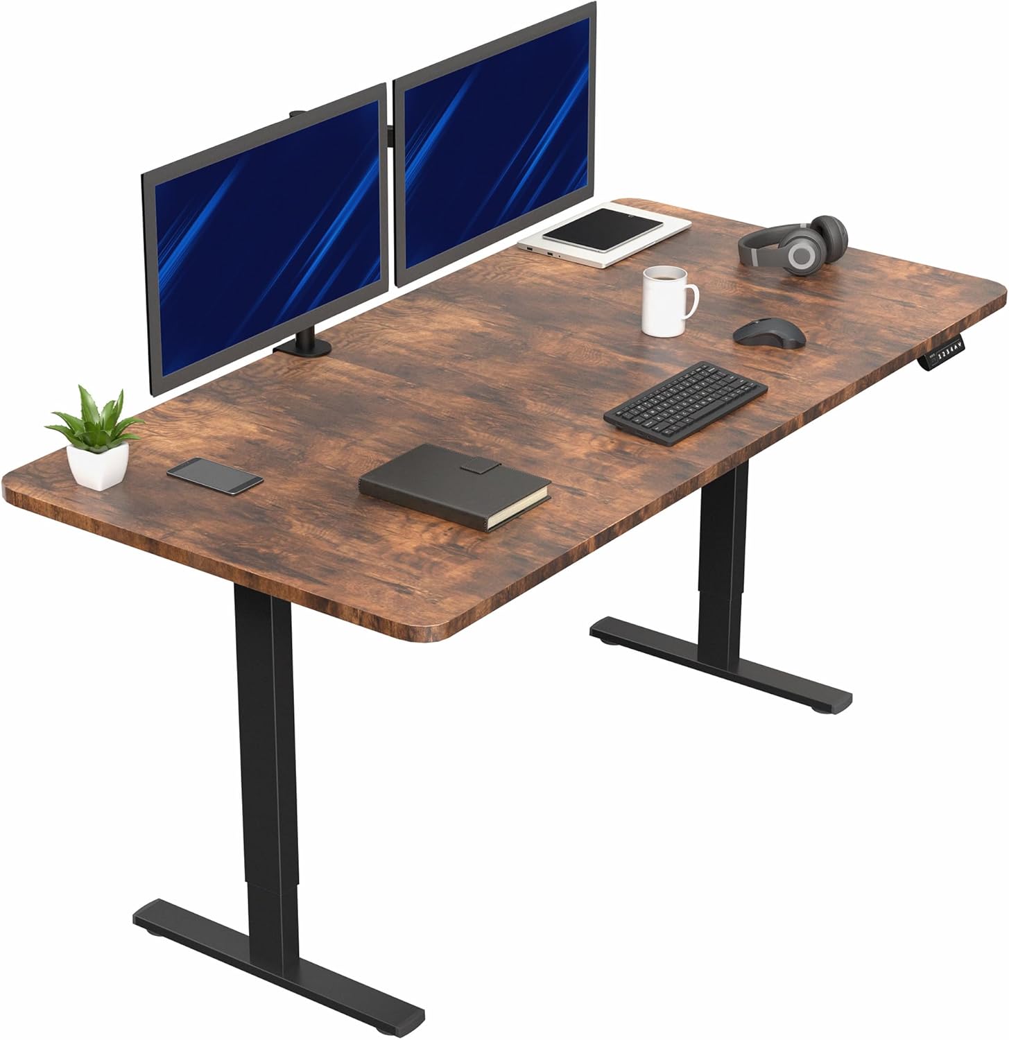 VIVO Electric 60 x 24 in Standing Desk, Memory Height Adjustment, 1B Series, Holds 220 lbs, One-Piece Black Top, Black Frame, DESK-KIT-1B6B