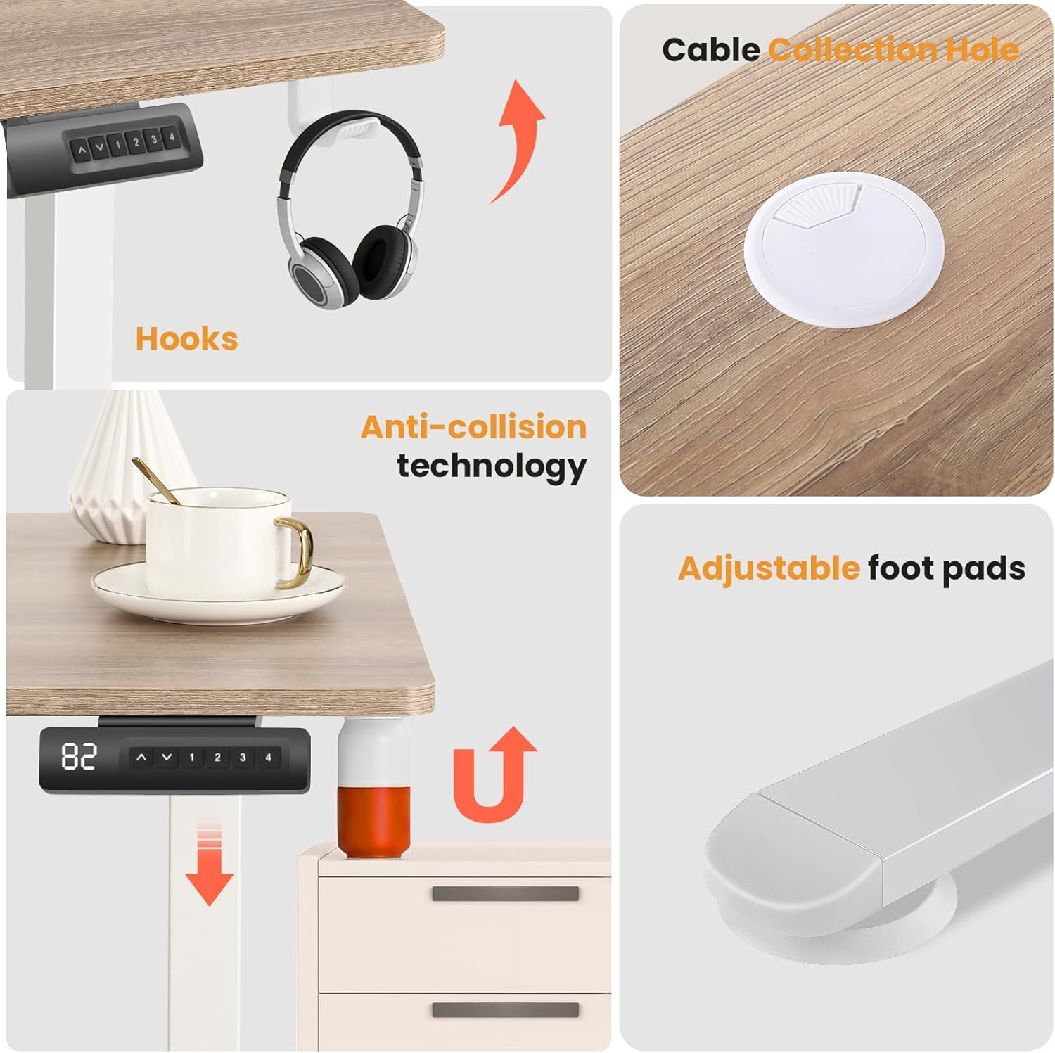 63” L Shaped Standing Desk with Charging Station,Supports Left and Right Swapping,Electric Height Adjustable Corner Stand Up Desk.Free Hook, Lockable Wheels,Mouse Pad,Oak