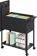 Rolling File Cart with Wheels Hanging Files,Rolling File Cabinet Organizer,Rolling Hanging File Folder Cart on Wheels,Metal Filing Cart,Fit A4/F4/Letter/Legal File for Home Office (Black)