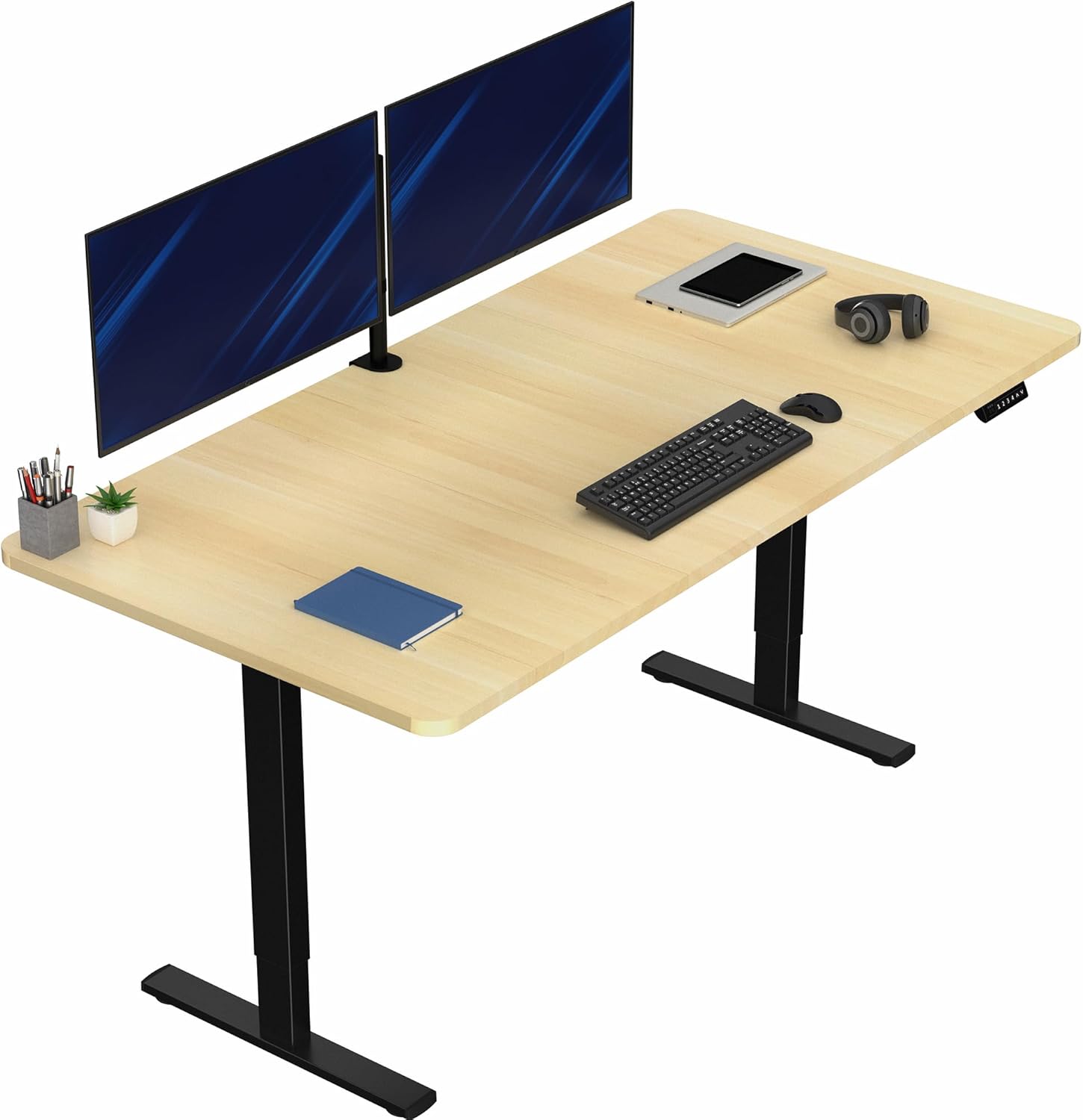 VIVO Electric 60 x 24 in Standing Desk, Memory Height Adjustment, 1B Series, Holds 220 lbs, One-Piece Black Top, Black Frame, DESK-KIT-1B6B