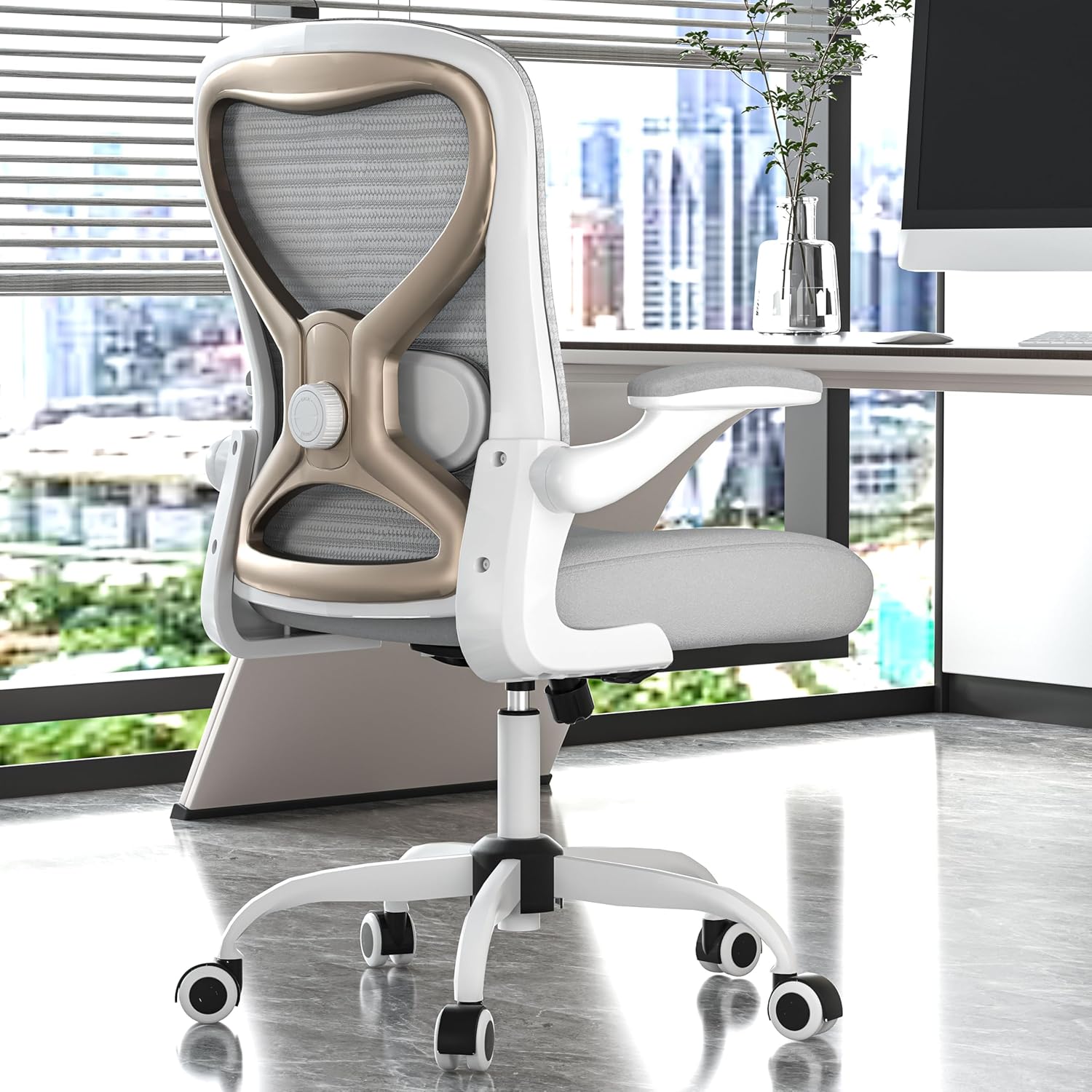 Office Desk Chair with Ergonomic Lumbar Support, Extra-Thick Seat Cushion, Flip-up Arms, Breathable Mesh Back, Computer Task Chair for Home Office