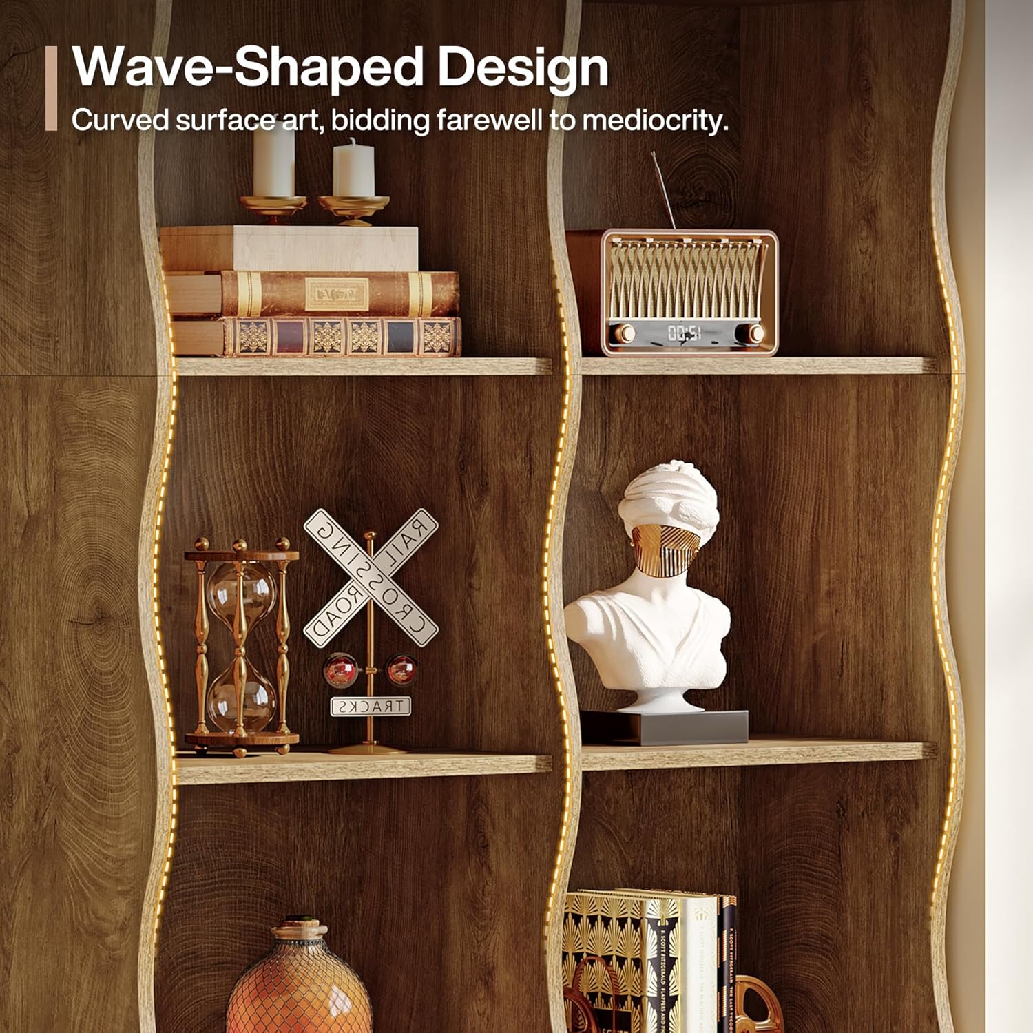 Tribesigns 70.86" Wooden 10 Cubes Bookcase Set of 2, 5-Tier Tall Bookshelf with Unique Curved-Edge Design, Rustic Display Storage Organizer with Open Shelves for Living Room, Home Office, Bedroom (2)