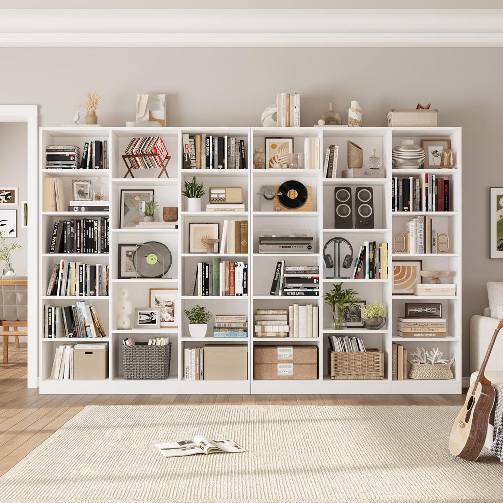 FACBOTALL Triple Wide Bookshelf, 6 Tier Large Bookshelf, Bookcase with 17 Open Display Shelves, 74'' Tall Bookcases and Bookshelves for Living Room, Home Office, Library, White