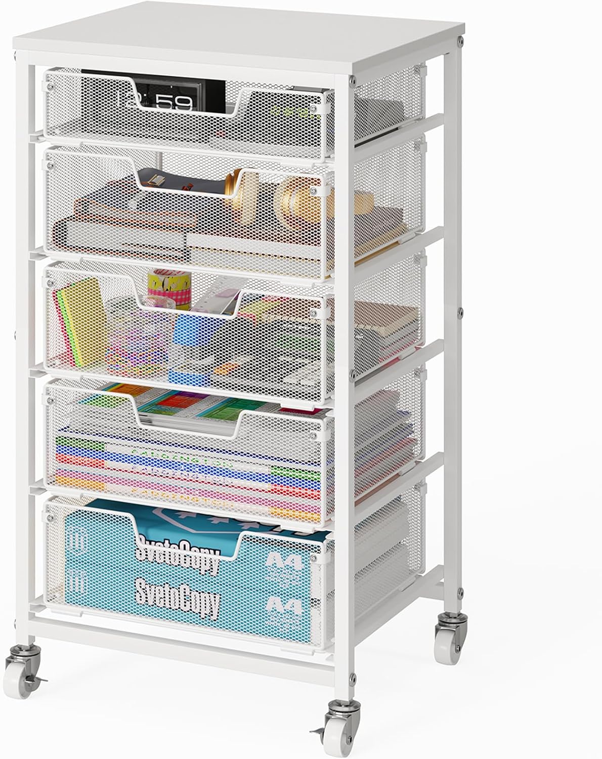 Letter/Legal Rolling File Cart with 2 Storage Drawers, Under Desk Storage, Vertical Filing Cabinet for Home Office, Hanging File Folders Organizer, Mobile Utility Cart Printer Stand, Black