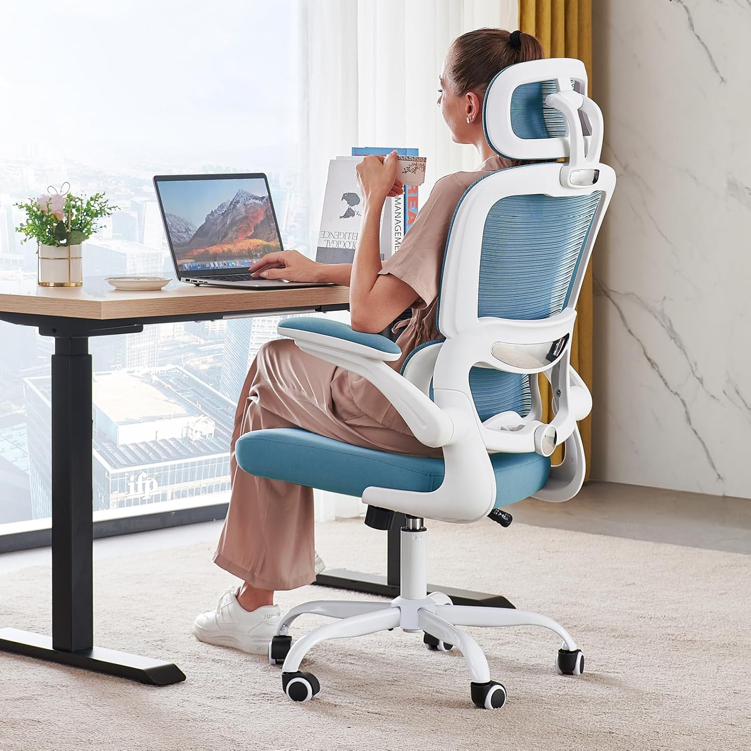 TRALT Office Chair Ergonomic Desk Chair, 330 LBS Home Mesh Office Desk Chairs with Wheels, Comfortable Gaming Chair, High Back Office Chair for Long Hours (White)