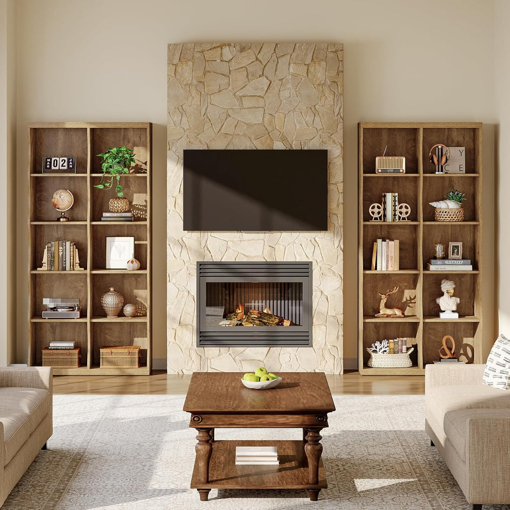 Tribesigns 70.86" Wooden 10 Cubes Bookcase Set of 2, 5-Tier Tall Bookshelf with Unique Curved-Edge Design, Rustic Display Storage Organizer with Open Shelves for Living Room, Home Office, Bedroom (2)