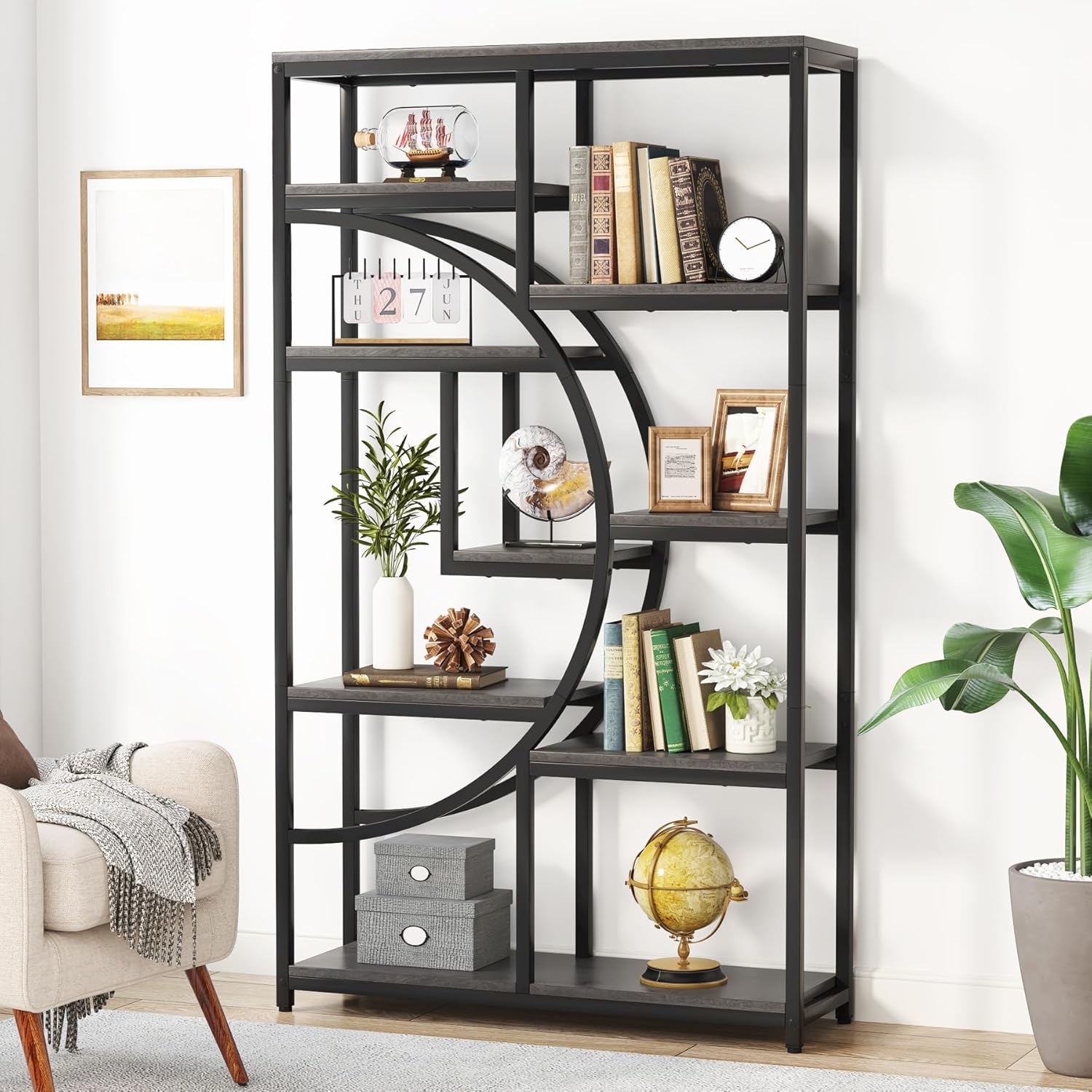 Tribesigns Bookshelf, Industrial 5 Tier Etagere Bookcase, Freestanding Tall Bookshelves Display Shelf Storage Organizer with 9-Open Storage Shelf for Living Room, Bedroom