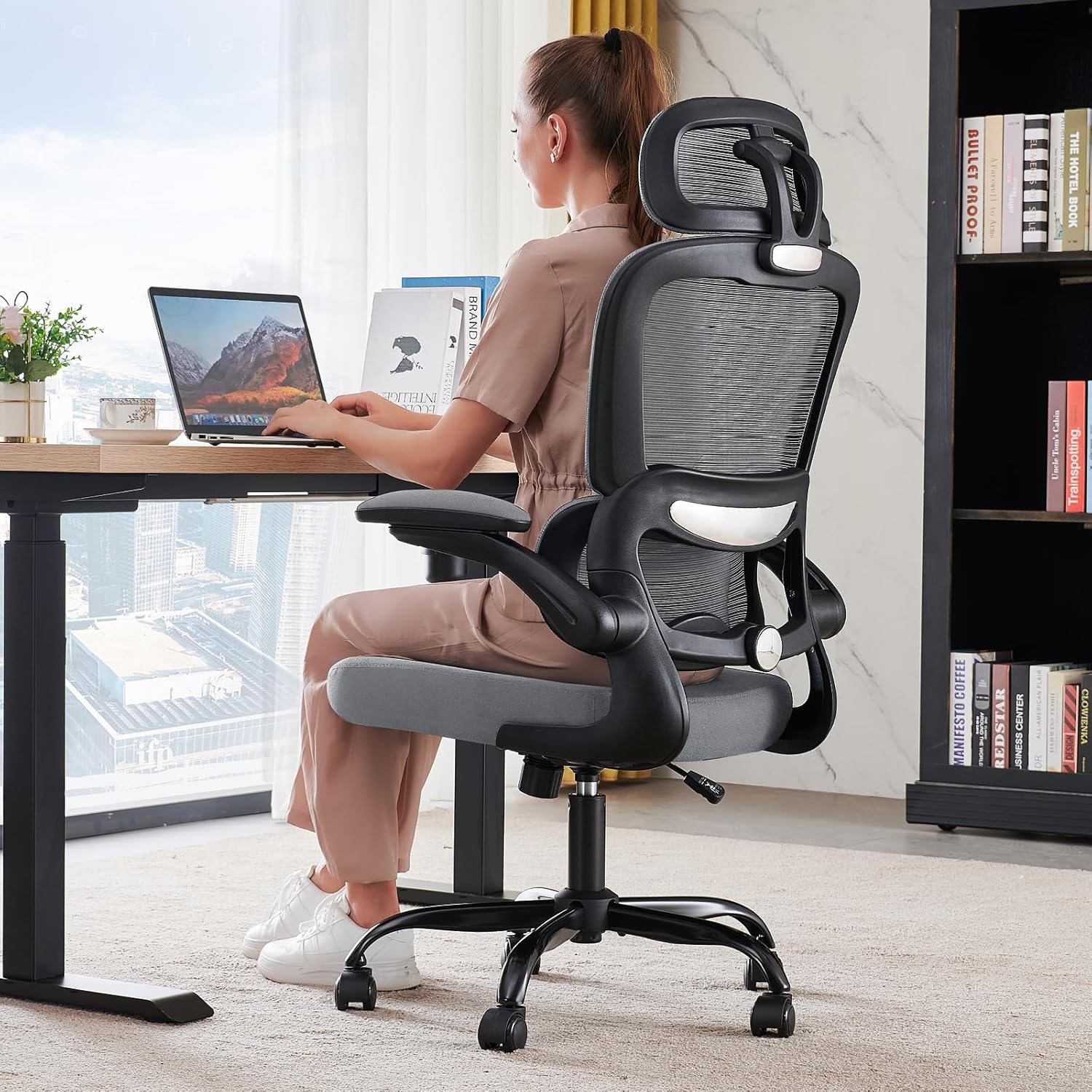 TRALT Office Chair Ergonomic Desk Chair, 330 LBS Home Mesh Office Desk Chairs with Wheels, Comfortable Gaming Chair, High Back Office Chair for Long Hours (Black)