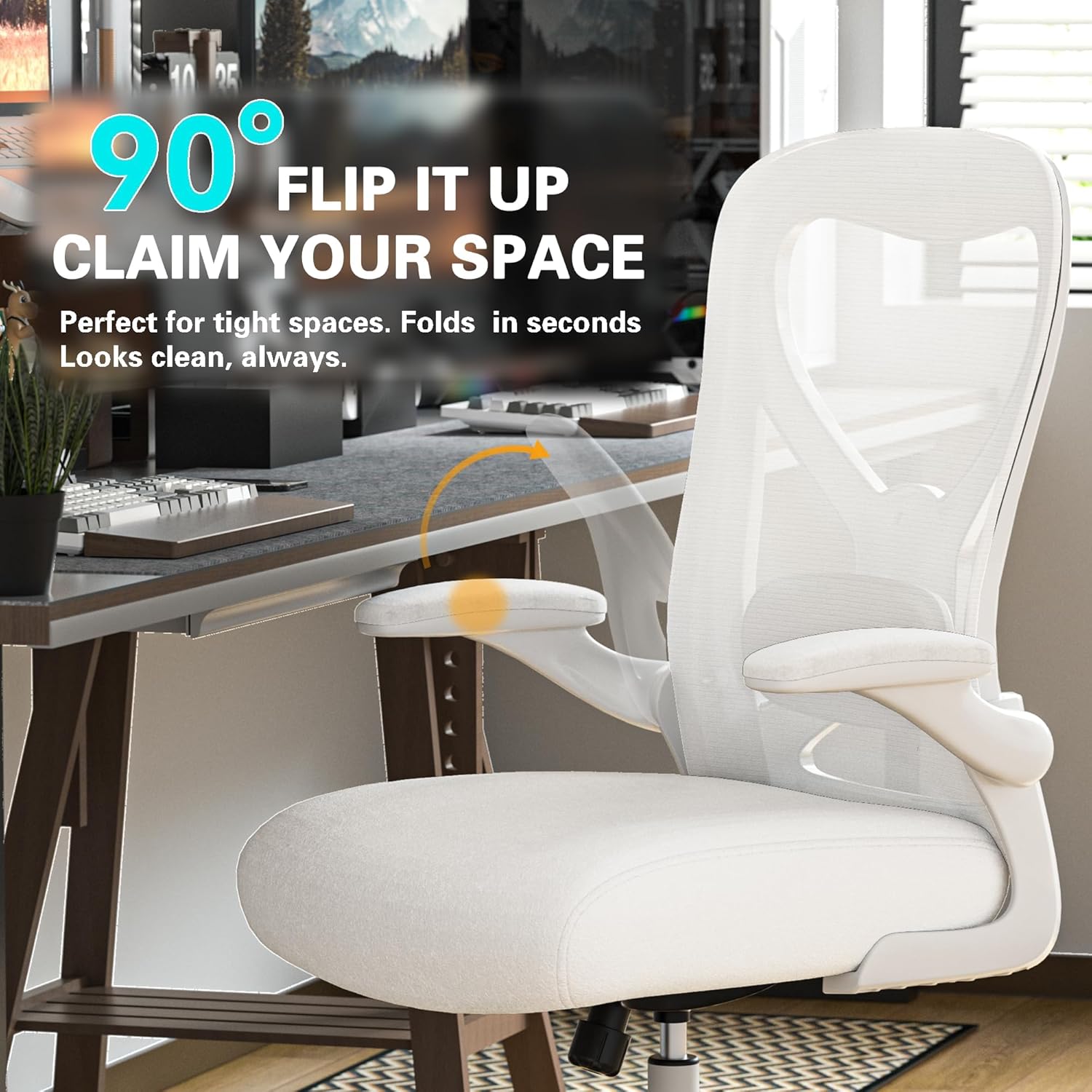 Office Desk Chair with Ergonomic Lumbar Support, Extra-Thick Seat Cushion, Flip-up Arms, Breathable Mesh Back, Computer Task Chair for Home Office