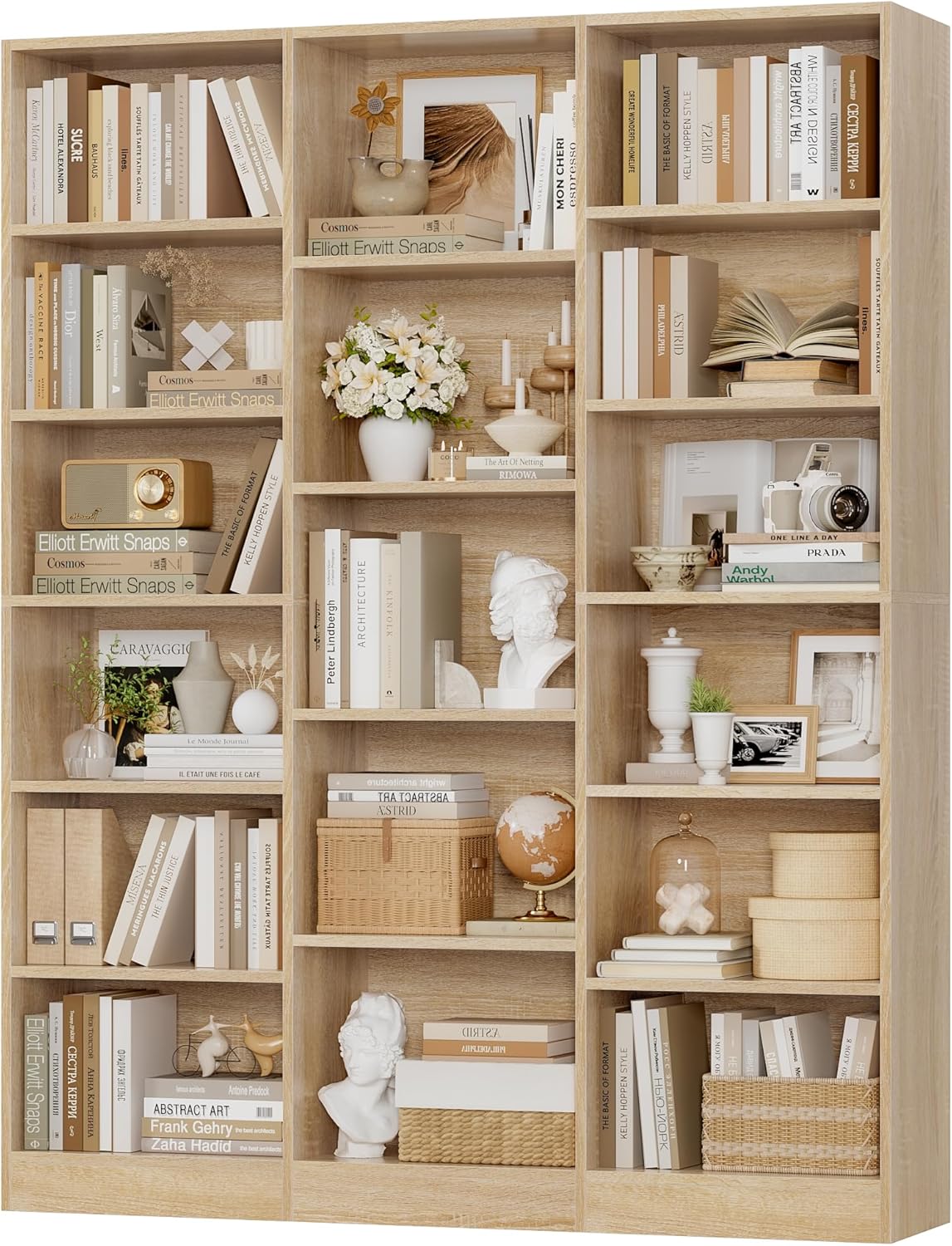 FACBOTALL Triple Wide Bookshelf, 6 Tier Large Bookshelf, Bookcase with 17 Open Display Shelves, 74'' Tall Bookcases and Bookshelves for Living Room, Home Office, Library, White