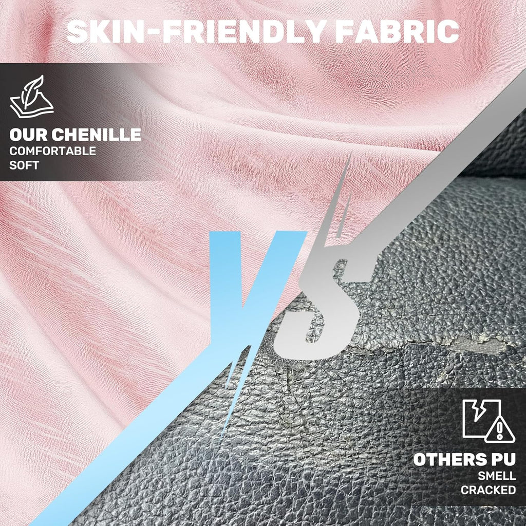 SUKIDA Plush Fabric Gaming Executive Office Chair, Ergonomic High-Back Computer Desk Chair with Large Adjustable Lumbar Support, Headrest and Linked Armrests for Long Hours Sitting Task Chair, Pink