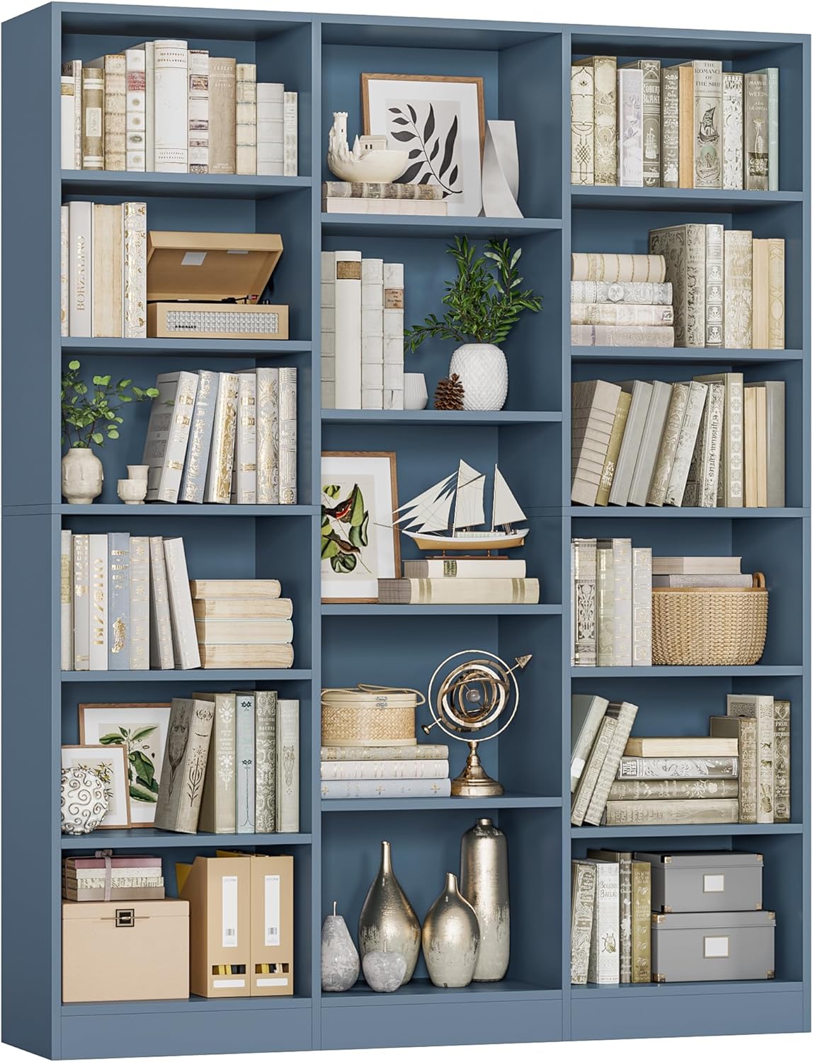 FACBOTALL Triple Wide Bookshelf, 6 Tier Large Bookshelf, Bookcase with 17 Open Display Shelves, 74'' Tall Bookcases and Bookshelves for Living Room, Home Office, Library, White