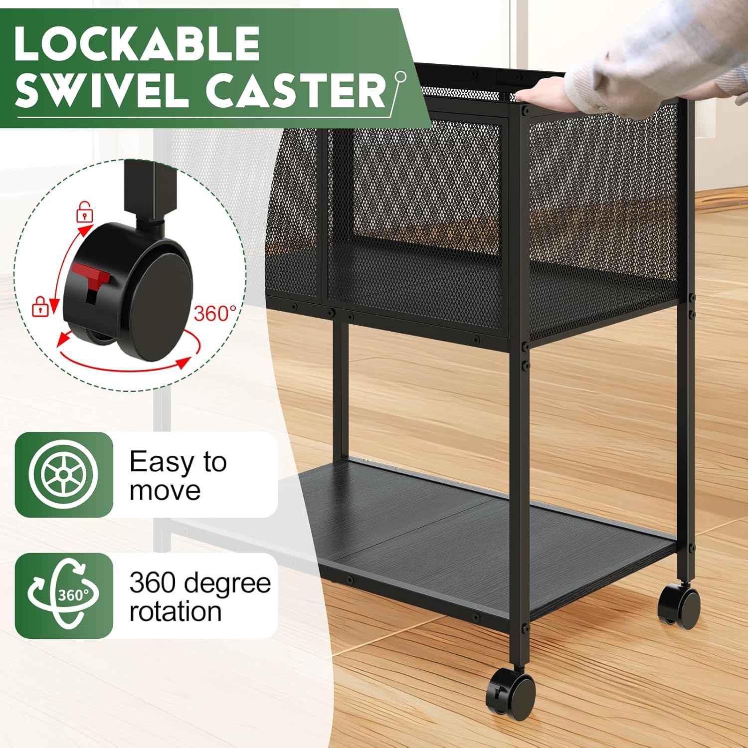 Rolling File Cart, Mobile File Cabinet with Wheels Hanging Files, Metal Hanging File Folder Cart File Organizer Fit Letter Size for Home Office, Black