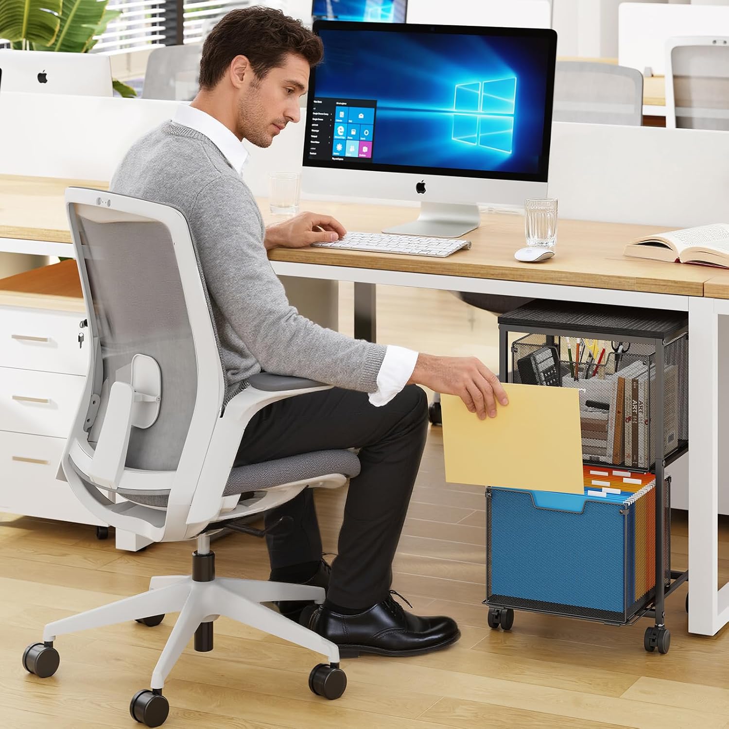 Rolling File Cart with 2 Storage Drawers, File Cabinet with Wheels, Hanging File Folder Organizer, Under Desk Storage, Printer Stand Utility Cart Filing Cabinet for Home Office,Black