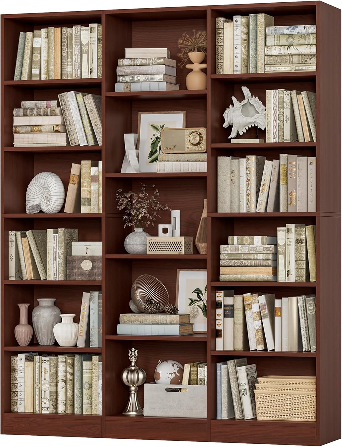 FACBOTALL Triple Wide Bookshelf, 6 Tier Large Bookshelf, Bookcase with 17 Open Display Shelves, 74'' Tall Bookcases and Bookshelves for Living Room, Home Office, Library, White