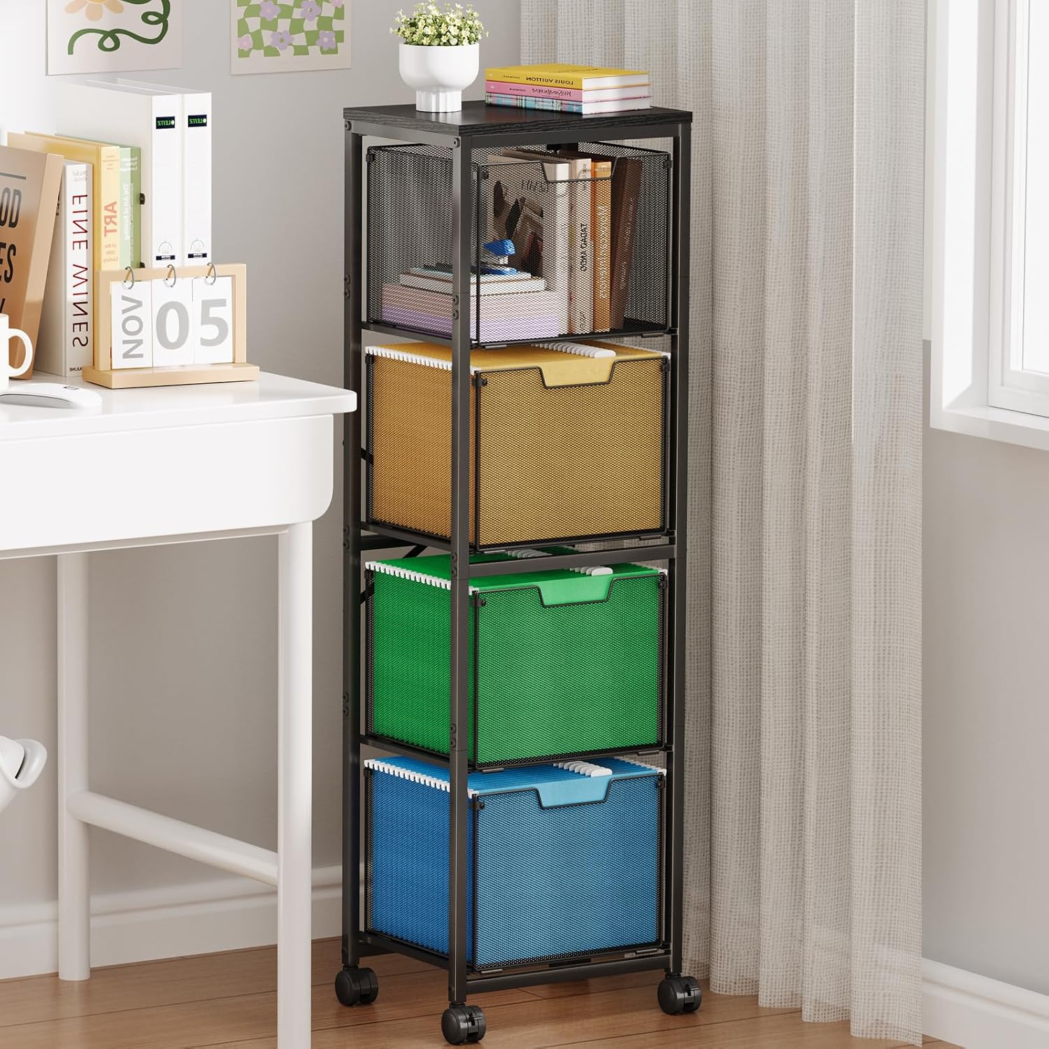 Rolling File Cart with 2 Storage Drawers, File Cabinet with Wheels, Hanging File Folder Organizer, Under Desk Storage, Printer Stand Utility Cart Filing Cabinet for Home Office,Black