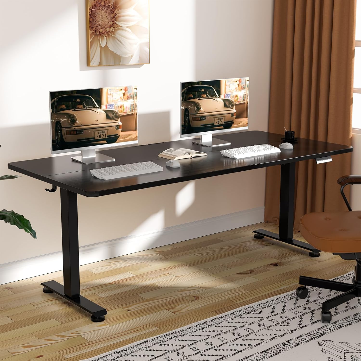Veken 47.2" Standing Desk, Adjustable Height Office Desk with Wood Desktop, Computer Table for Home Work, Study and Gaming, Small Spaces, Modern Furniture, Black