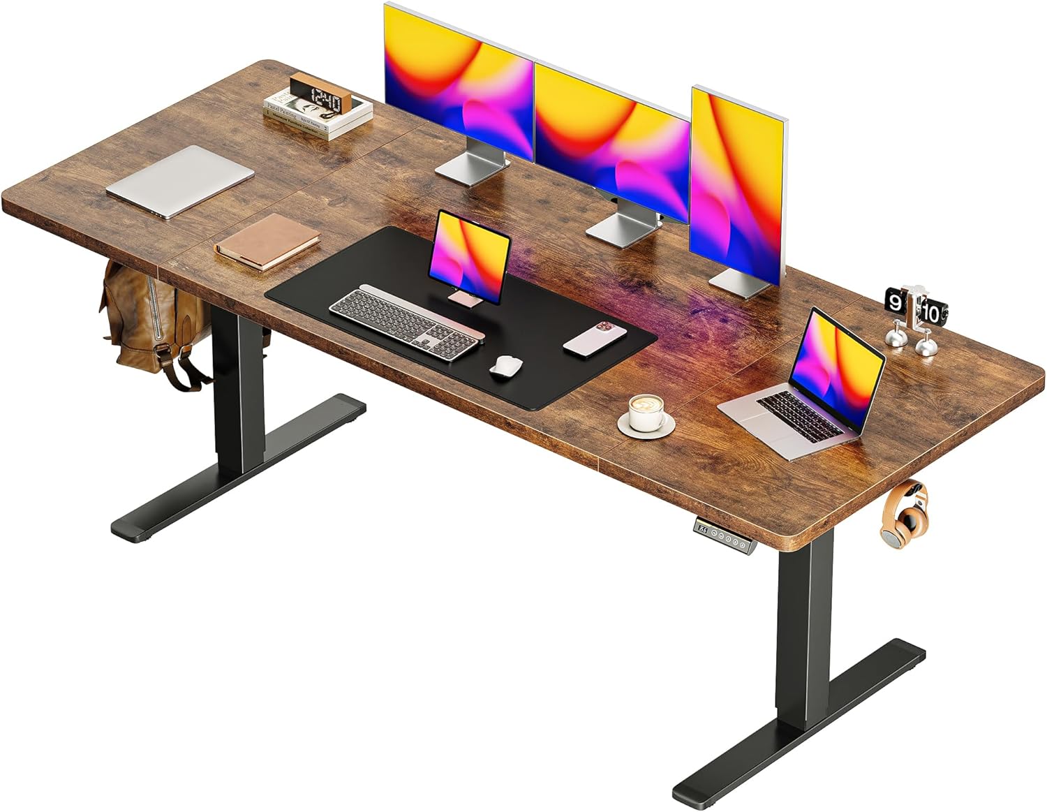 Huuger 55 x 28 Large Electric Standing Desk, Height Adjustable Computer Desk, 27.6" Deep Desktop, Stand up Gaming Office Desk with 2 Hooks, 3 Preset Heights, for Home Office, Rustic Brown