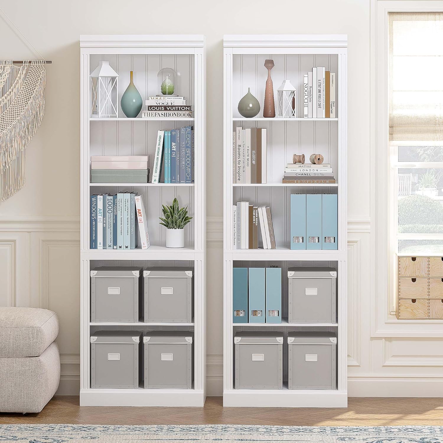 Spirich 5 Tier White Bookshelf, Tall Bookshelf with Storage, Open Wooden Book Shelf, Modern Large Bookcase for Living Room, Home Office, Dinning Room