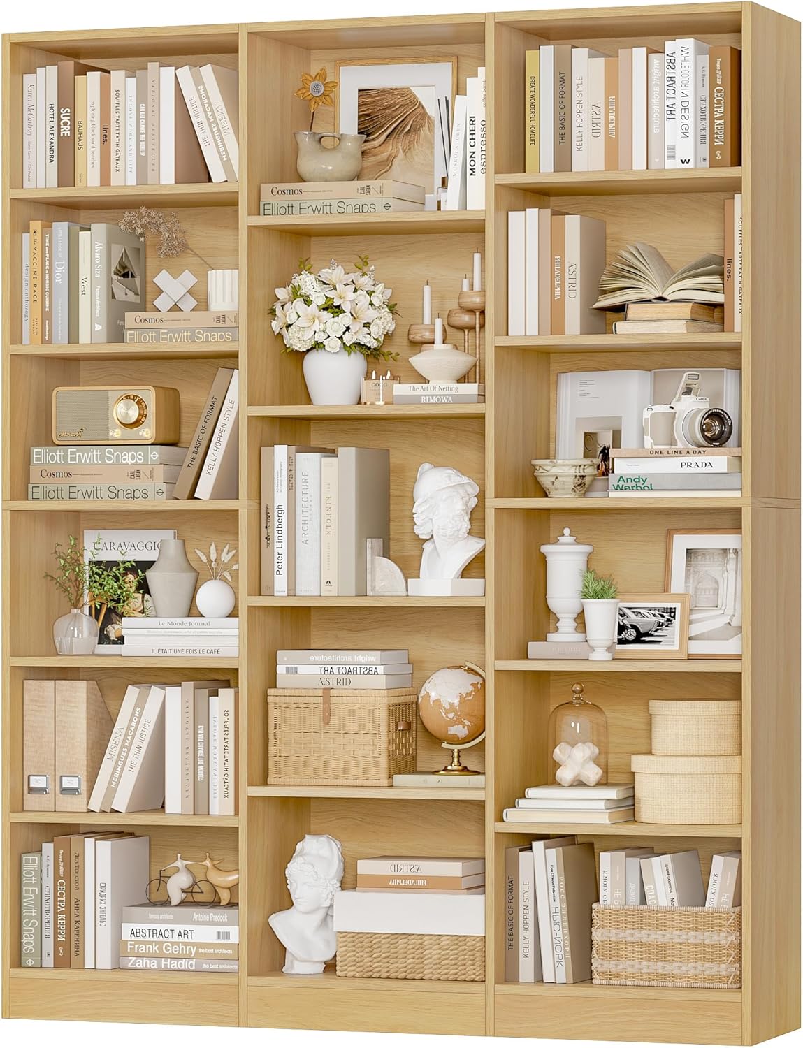 FACBOTALL Triple Wide Bookshelf, 6 Tier Large Bookshelf, Bookcase with 17 Open Display Shelves, 74'' Tall Bookcases and Bookshelves for Living Room, Home Office, Library, White