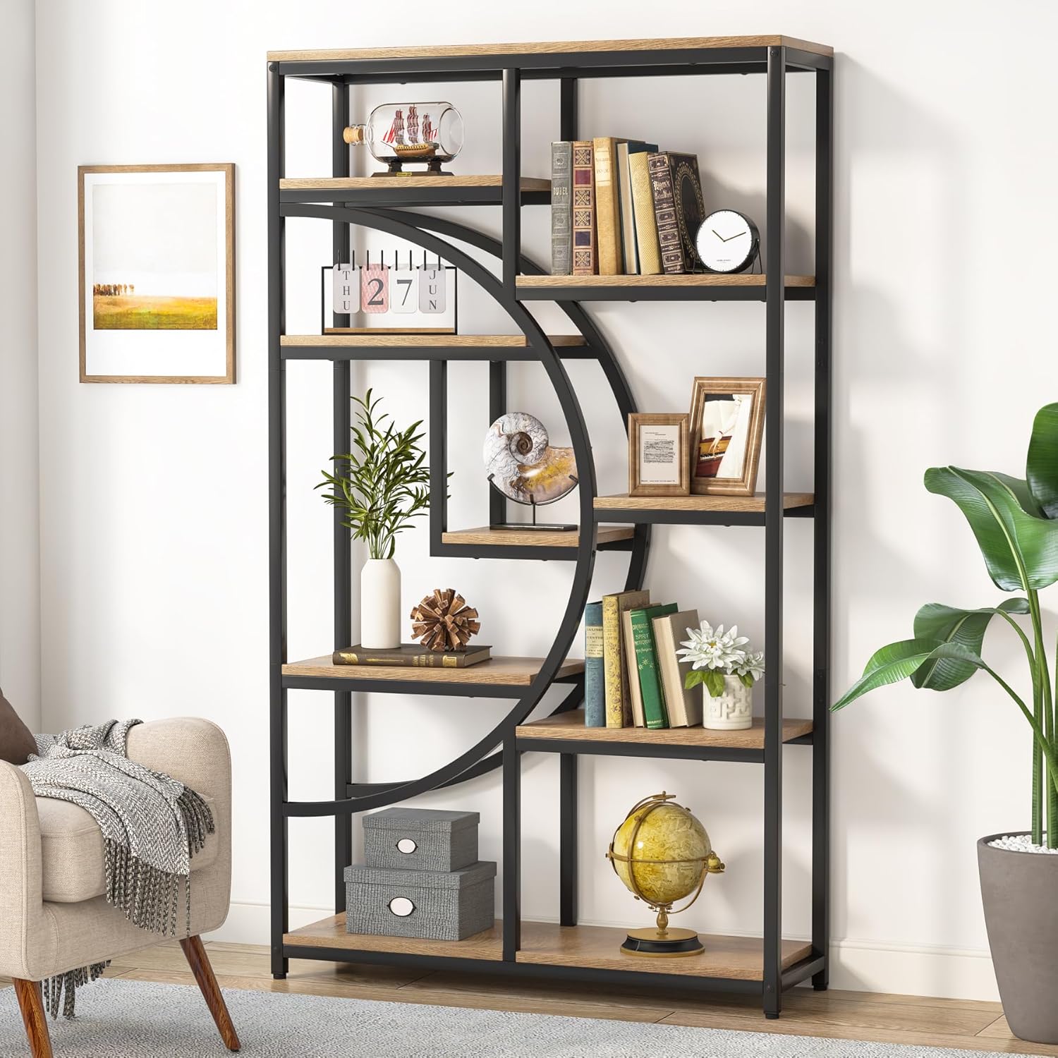 Tribesigns Bookshelf, Industrial 5 Tier Etagere Bookcase, Freestanding Tall Bookshelves Display Shelf Storage Organizer with 9-Open Storage Shelf for Living Room, Bedroom