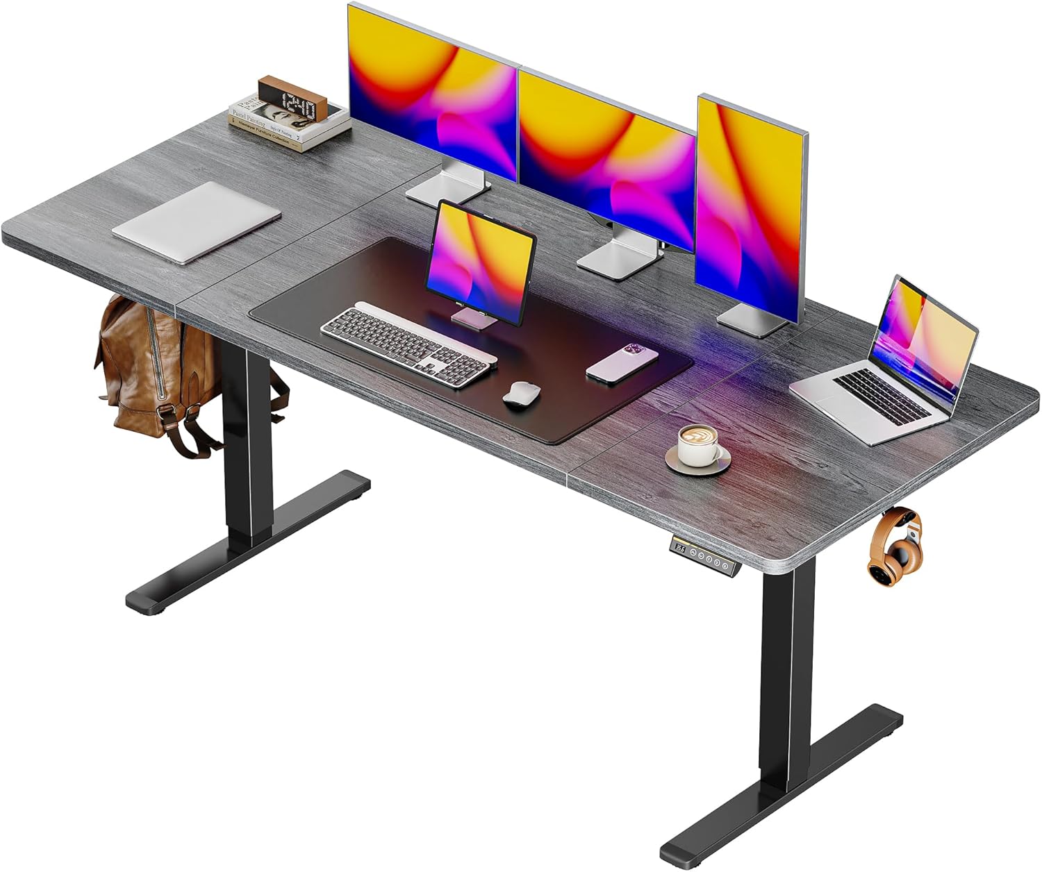 Huuger 55 x 28 Large Electric Standing Desk, Height Adjustable Computer Desk, 27.6" Deep Desktop, Stand up Gaming Office Desk with 2 Hooks, 3 Preset Heights, for Home Office, Rustic Brown