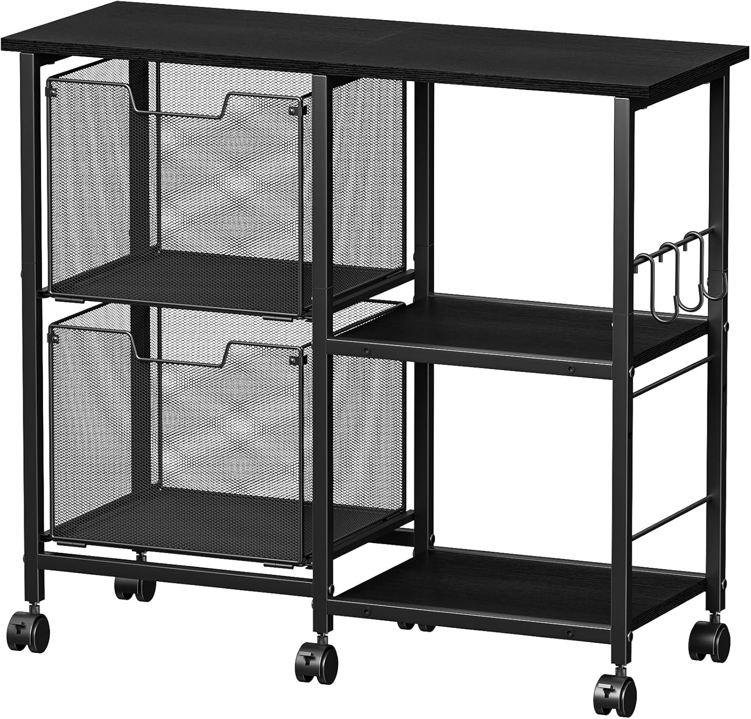 Rolling File Cart with 2 Storage Drawers, File Cabinet with Wheels, Hanging File Folder Organizer, Under Desk Storage, Printer Stand Utility Cart Filing Cabinet for Home Office,Black