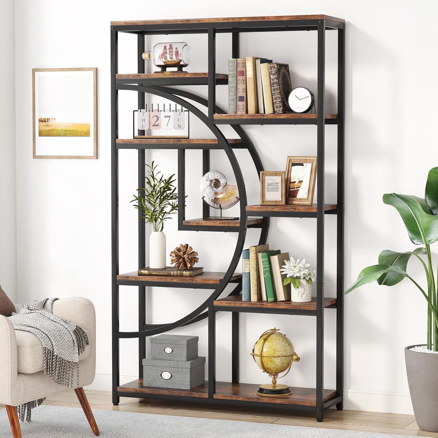 Tribesigns Bookshelf, Industrial 5 Tier Etagere Bookcase, Freestanding Tall Bookshelves Display Shelf Storage Organizer with 9-Open Storage Shelf for Living Room, Bedroom