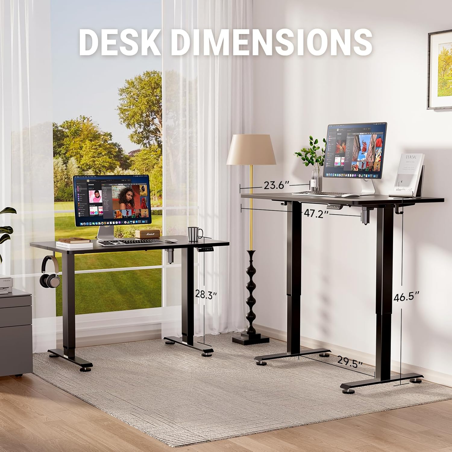 Veken 47.2" Standing Desk, Adjustable Height Office Desk with Wood Desktop, Computer Table for Home Work, Study and Gaming, Small Spaces, Modern Furniture, Black