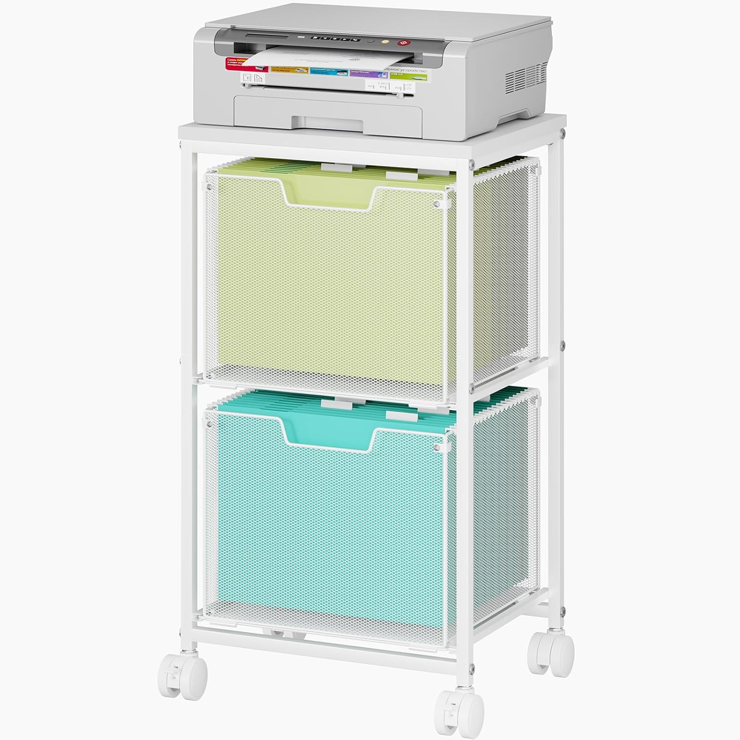 Rolling File Cart with 2 Storage Drawers, File Cabinet with Wheels, Hanging File Folder Organizer, Under Desk Storage, Printer Stand Utility Cart Filing Cabinet for Home Office,Black